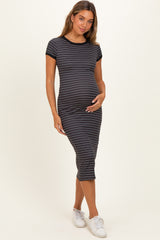 Nightshade Striped Solid Trim Maternity Midi Dress