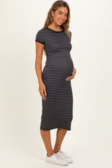 Nightshade Striped Solid Trim Maternity Midi Dress