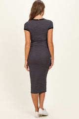 Nightshade Striped Solid Trim Maternity Midi Dress