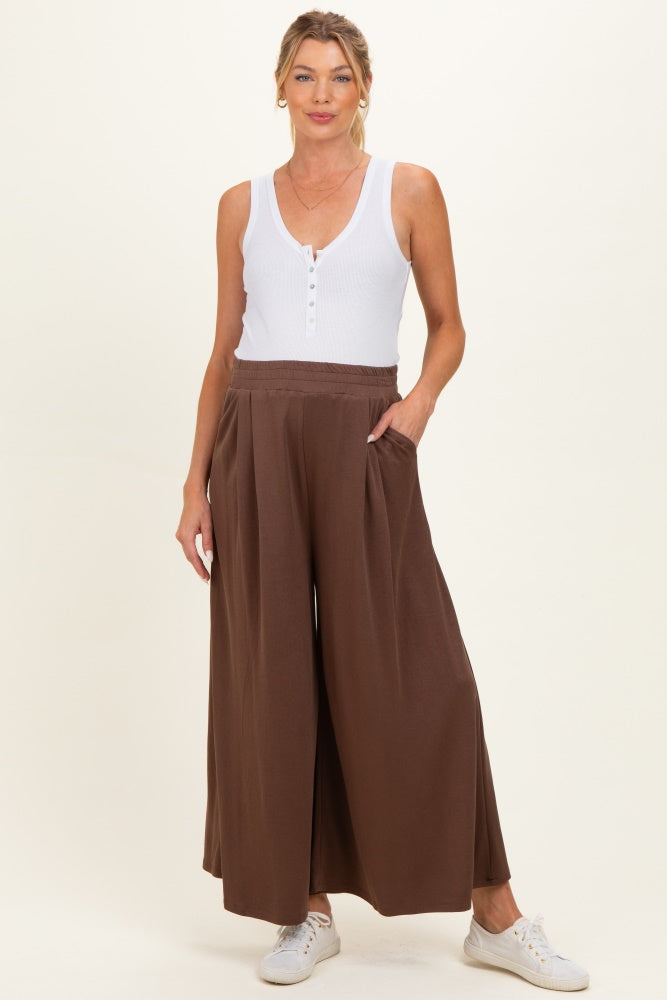 Brown Cropped Wide Leg Maternity Pants