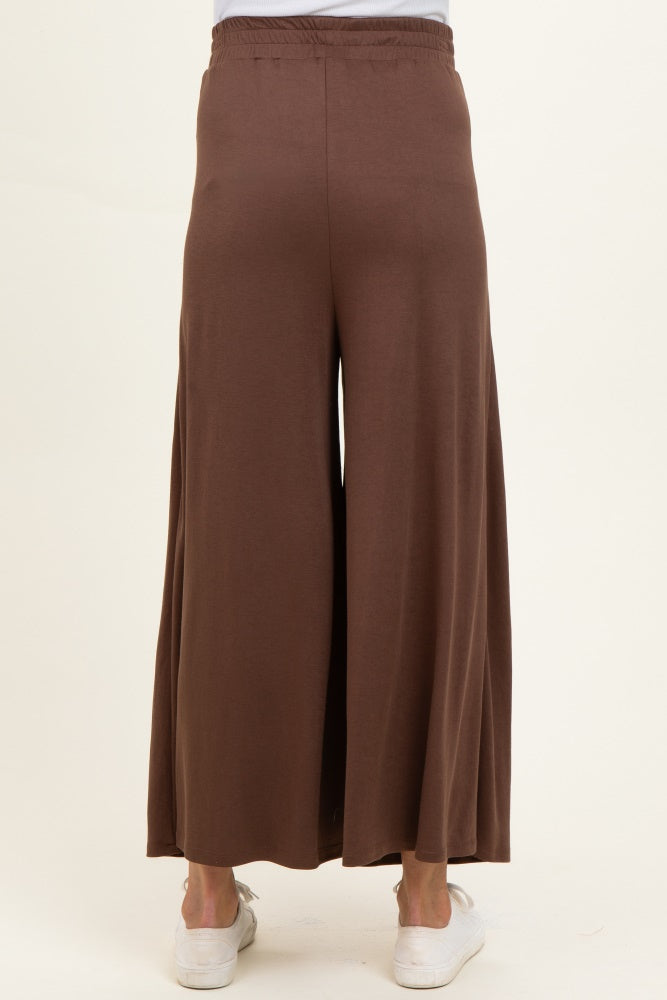 Brown Cropped Wide Leg Maternity Pants