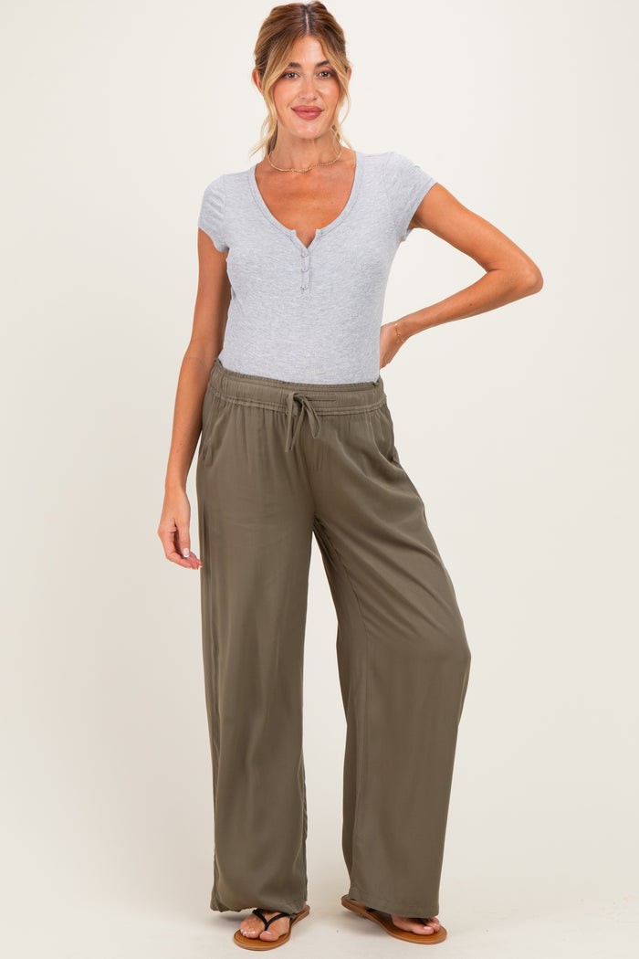 Olive Drawstring Waistband Maternity Pants