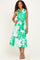 Green Floral Belted Sleeveless Shirt Dress
