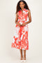 Red Floral Belted Sleeveless Shirt Dress