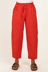 Red Textured Maternity Pants