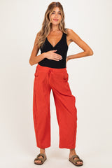Red Textured Maternity Pants