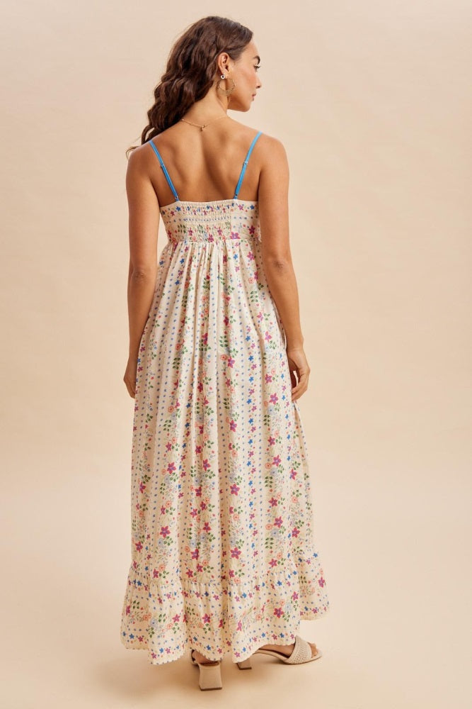Creme Floral Sleeveless Maxi Dress