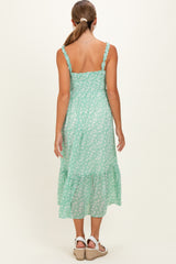 Mint Green Floral Ruffle Strap Button Down Maternity Dress