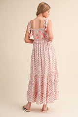 Pink Peach Multi Floral Smocked Midi Dress