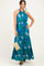 Green Printed Open Cross Back Maxi Dress