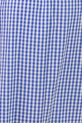maternity wear blue and white gingham patterned dress with a flowing silhouette