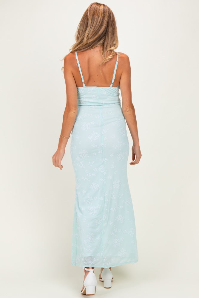 Mint Floral Sleeveless V-Neck Maternity Maxi Dress