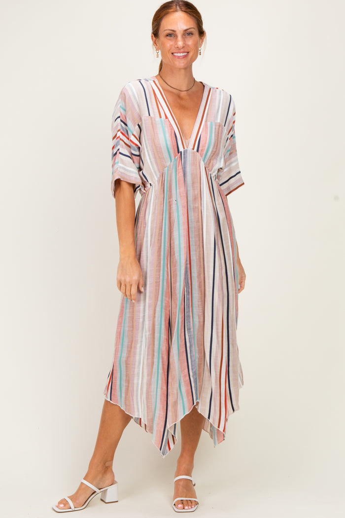 White Multi Printed Deep V-Neck Maternity Maxi Dress