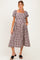 Brown Gingham Lace Trim Puff Sleeve Maternity Midi Dress