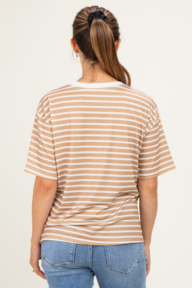 Tan Ivory Stripe Relaxed Fit Maternity Tee