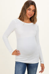 White Ribbed Scoop Neck Long Sleeve Maternity Top