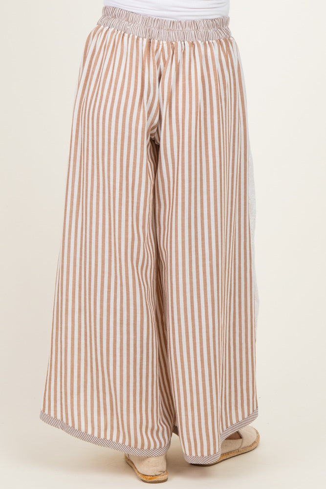 Caramel Stripe Eyelet Lace Maternity Wide Leg Pant