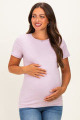 Lavender Basic Crew Neck Maternity Tee