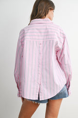 Pink Striped Long Sleeve Button Down Shirt