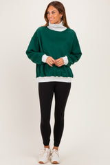 Green Colorblock Cowl Neck Sweatshirt