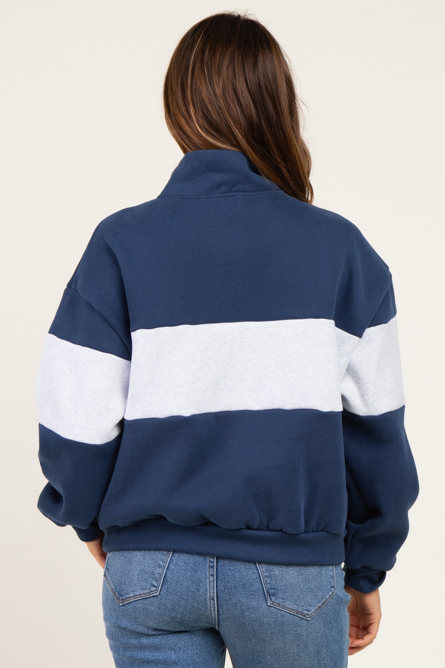 Navy Colorblock Quarter Zip Maternity Sweatshirt