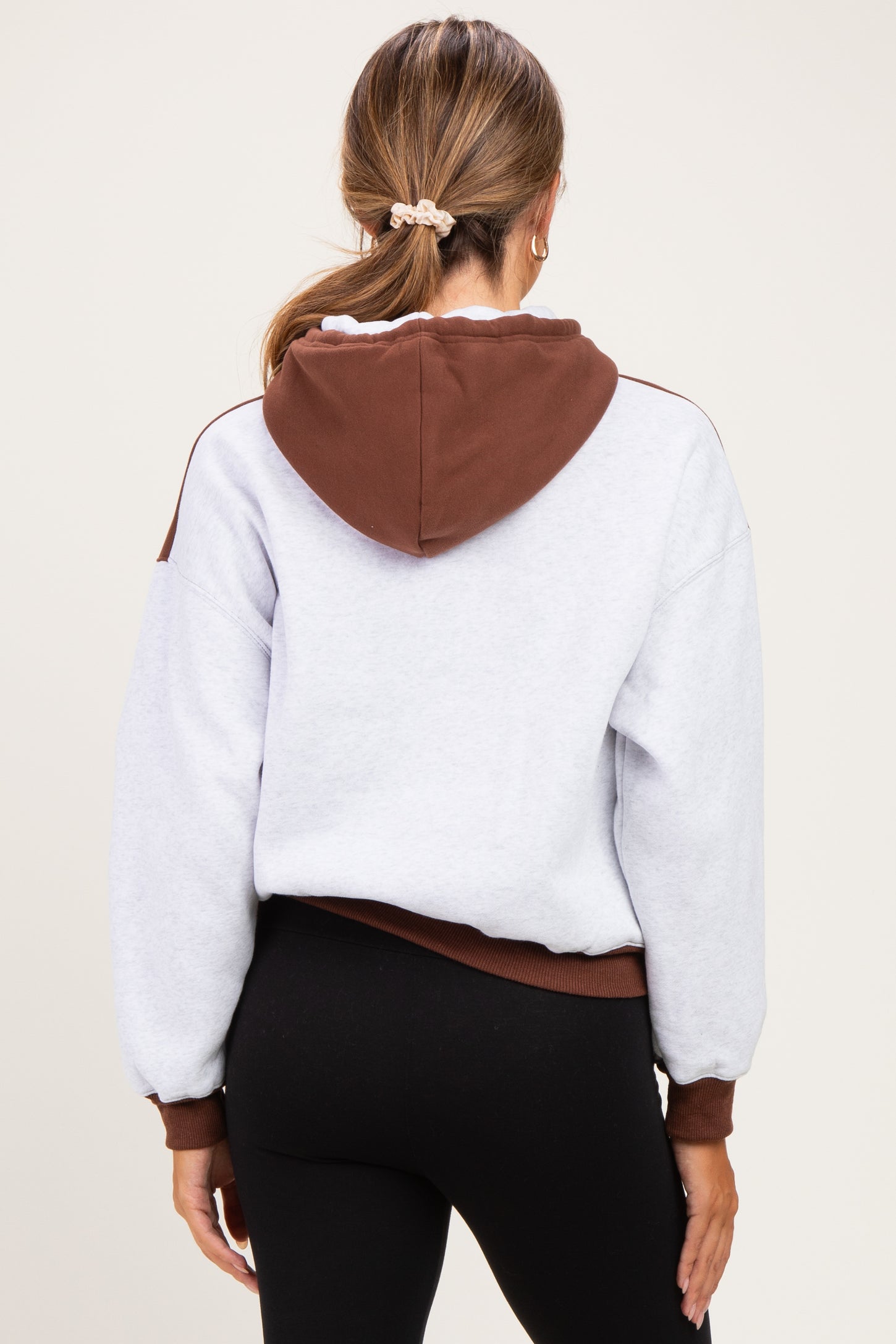 Brown Colorblock Maternity Pullover Hoodie