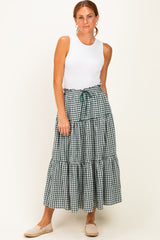 Olive Gingham Tiered Maxi Skirt