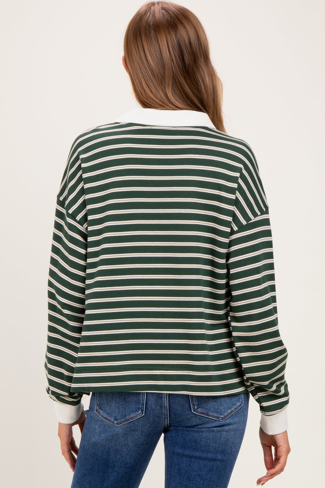 Hunter Green Striped Long Sleeve Maternity Polo Shirt