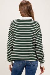 Hunter Green Striped Long Sleeve Maternity Polo Shirt