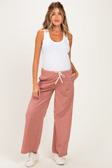 Mauve Drawstring Checker Plaid Maternity Pants