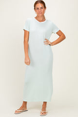 Ivory/ Mint Striped Short Sleeve Maxi Dress