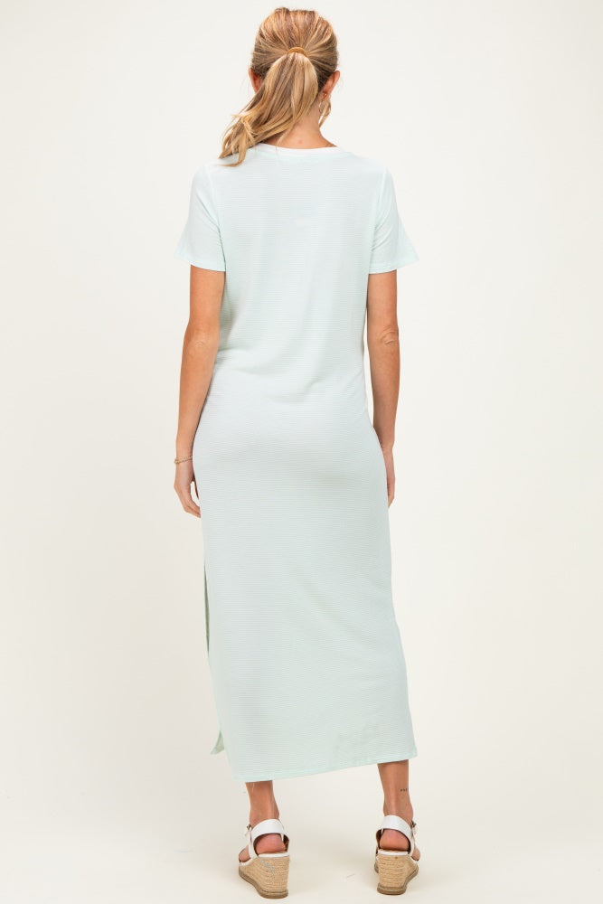 Ivory/ Mint Striped Short Sleeve Maternity Maxi Dress