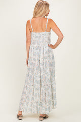 Cream Hi-Lo Spaghetti Strap Paisley Ruffle Maxi Dress