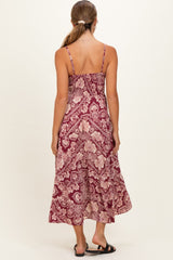 Wine Floral V-Neck Twist Front Cut Out Maternity Maxi Dress