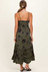 Olive Floral V-Neck Tiered Hi-Lo Maternity Dress