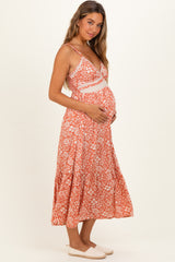 Creamsicle Floral V-Neck Lace Trim Maternity Maxi Dress