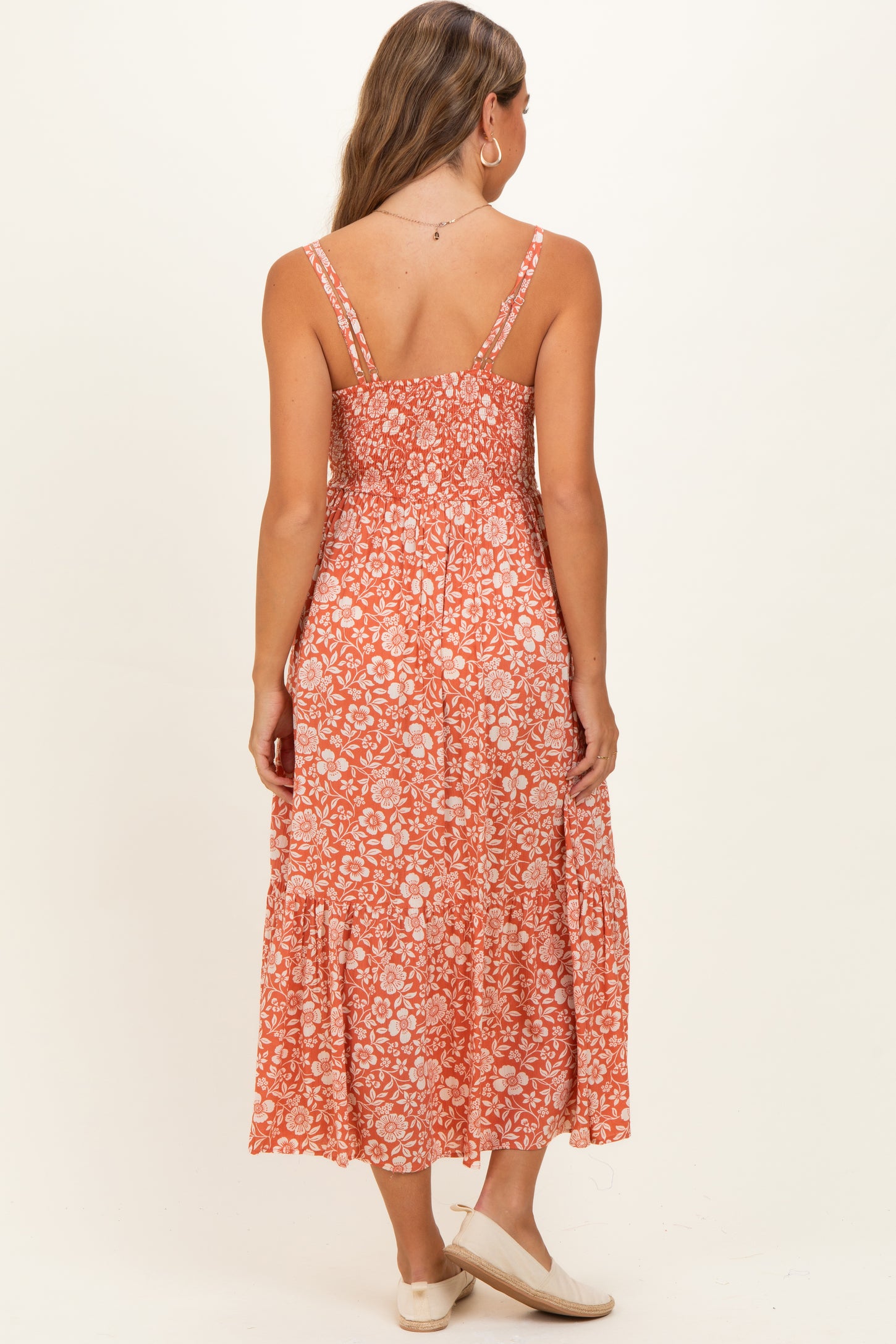Creamsicle Floral V-Neck Lace Trim Maternity Maxi Dress