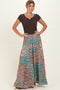 Teal Patchwork Print Smocked Waistband Maxi Skirt