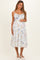 Ivory Pleated Side Tie Lace Accent Maternity Midi Dress