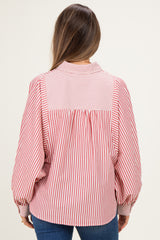 Brick Red  Drape Batwing Button-Down Maternity Shirt