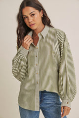 Olive  Drape Batwing Button-Down Maternity Shirt