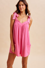 Pink Gingham Shoulder Strap Maternity Romper
