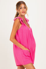 Pink Gingham Shoulder Strap Maternity Romper