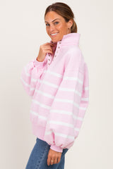 Light Pink Striped Snap Button Pullover