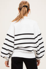 White Striped Snap Button Maternity Pullover
