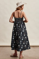 Black Floral Sleeveless Midi Dress