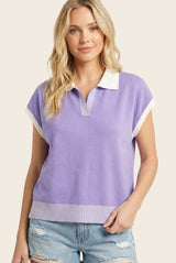 Lavender Stripe Trim Maternity Collared Top