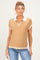 Tan Stripe Trim Maternity Collared Top