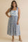 Blue Ivory Floral Tie Shoulder Woven Midi Dress