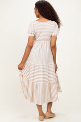 Cream/ Mocha Striped Short Sleeve Tiered Maxi Dress